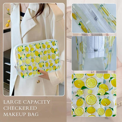 2PCS Lemon Transparent PVC Cosmetic Bag, Portable Waterproof Storage Bag Tsa Approved Toiletry Bag for Girls' Cosmetics and Toiletries. (Lemon Printing-2pcs, D1184-B033-4)
