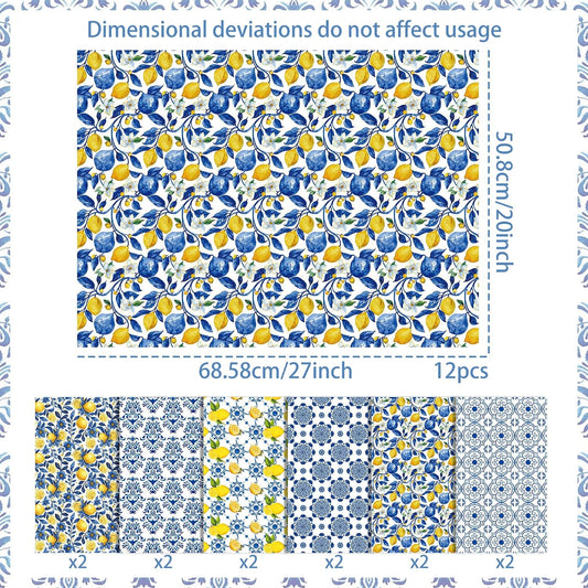 Blue Tiles Lemons Wrapping Paper Lemons Birthday Party Favors Gift Wrap Papers