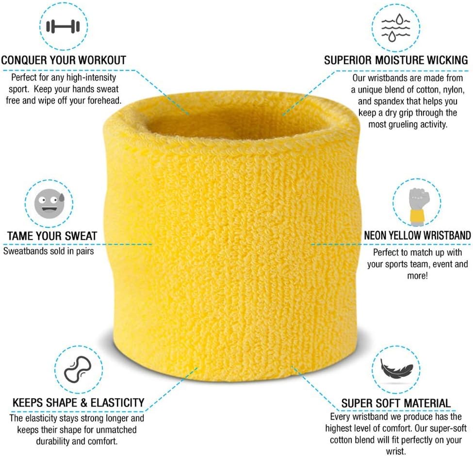 Wrist Sweatbands, Absorbent and Breathable Thick Cotton Bands for Working Out, Gymnastics, Basketball, Tennis, and Football, Multiuse Wristbands for Costumes and Cosplay