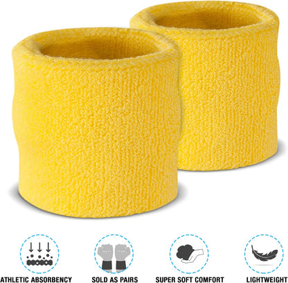 Wrist Sweatbands, Absorbent and Breathable Thick Cotton Bands for Working Out, Gymnastics, Basketball, Tennis, and Football, Multiuse Wristbands for Costumes and Cosplay