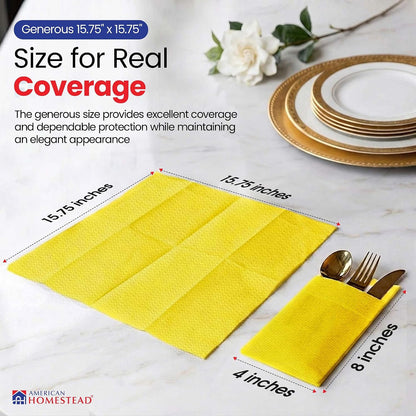 American Homestead Napkins with Pockets for Silverware, Linen-Feel Airlaid Paper, Prefolded 15.75 Inch Napkin with 8x4 Utensil Pocket, Perfect for Weddings and Everyday Dining, 50 Count Yellow