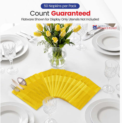 American Homestead Napkins with Pockets for Silverware, Linen-Feel Airlaid Paper, Prefolded 15.75 Inch Napkin with 8x4 Utensil Pocket, Perfect for Weddings and Everyday Dining, 50 Count Yellow