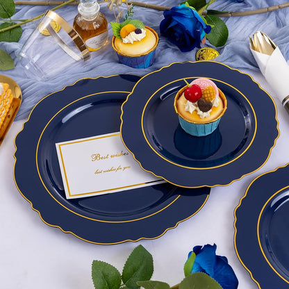 350PCS Yellow Plates - Yellow Disposable Plastic Plates With Gold Rim-50Guest Plastic Dinnerware include 100 Plates,50 Pack Pre Rolled Napkins with Silverware 50Cups for Wedding＆Party