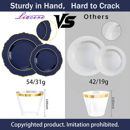 350PCS Yellow Plates - Yellow Disposable Plastic Plates With Gold Rim-50Guest Plastic Dinnerware include 100 Plates,50 Pack Pre Rolled Napkins with Silverware 50Cups for Wedding＆Party