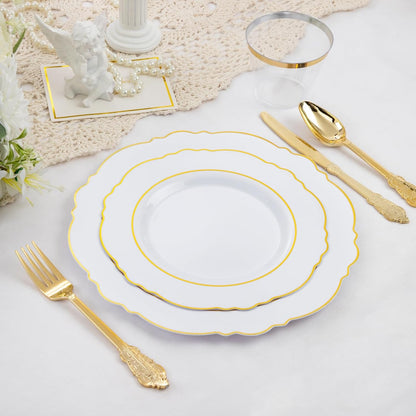 350PCS Yellow Plates - Yellow Disposable Plastic Plates With Gold Rim-50Guest Plastic Dinnerware include 100 Plates,50 Pack Pre Rolled Napkins with Silverware 50Cups for Wedding＆Party