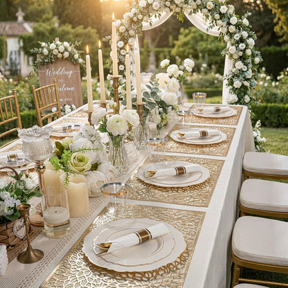 350PCS Yellow Plates - Yellow Disposable Plastic Plates With Gold Rim-50Guest Plastic Dinnerware include 100 Plates,50 Pack Pre Rolled Napkins with Silverware 50Cups for Wedding＆Party