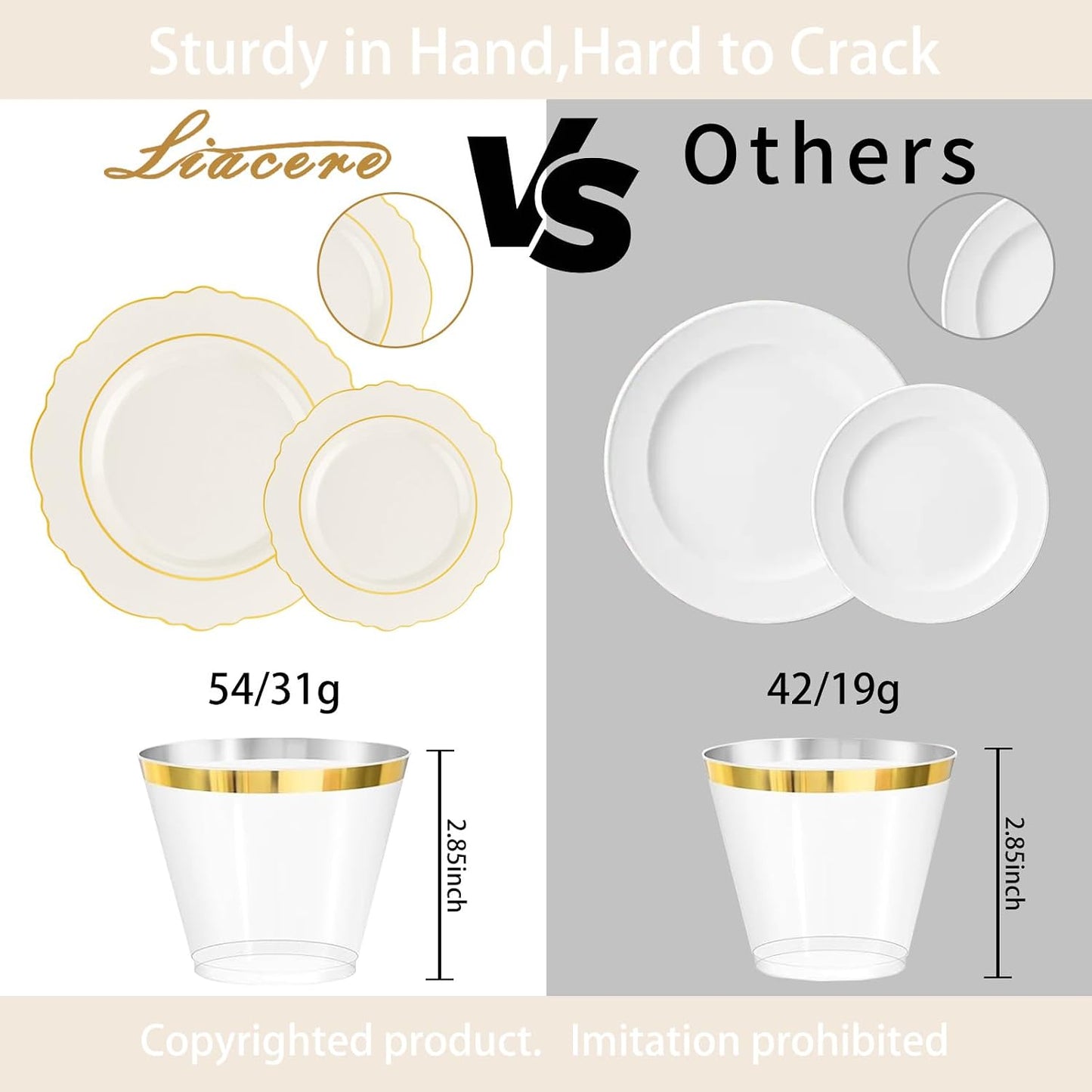 350PCS Yellow Plates - Yellow Disposable Plastic Plates With Gold Rim-50Guest Plastic Dinnerware include 100 Plates,50 Pack Pre Rolled Napkins with Silverware 50Cups for Wedding＆Party