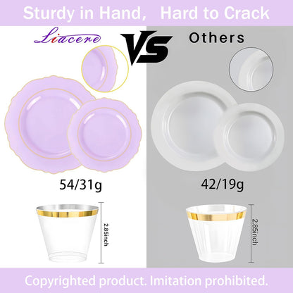 350PCS Yellow Plates - Yellow Disposable Plastic Plates With Gold Rim-50Guest Plastic Dinnerware include 100 Plates,50 Pack Pre Rolled Napkins with Silverware 50Cups for Wedding＆Party