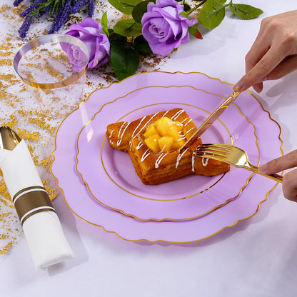 350PCS Yellow Plates - Yellow Disposable Plastic Plates With Gold Rim-50Guest Plastic Dinnerware include 100 Plates,50 Pack Pre Rolled Napkins with Silverware 50Cups for Wedding＆Party