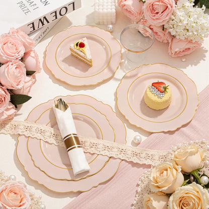 350PCS Yellow Plates - Yellow Disposable Plastic Plates With Gold Rim-50Guest Plastic Dinnerware include 100 Plates,50 Pack Pre Rolled Napkins with Silverware 50Cups for Wedding＆Party