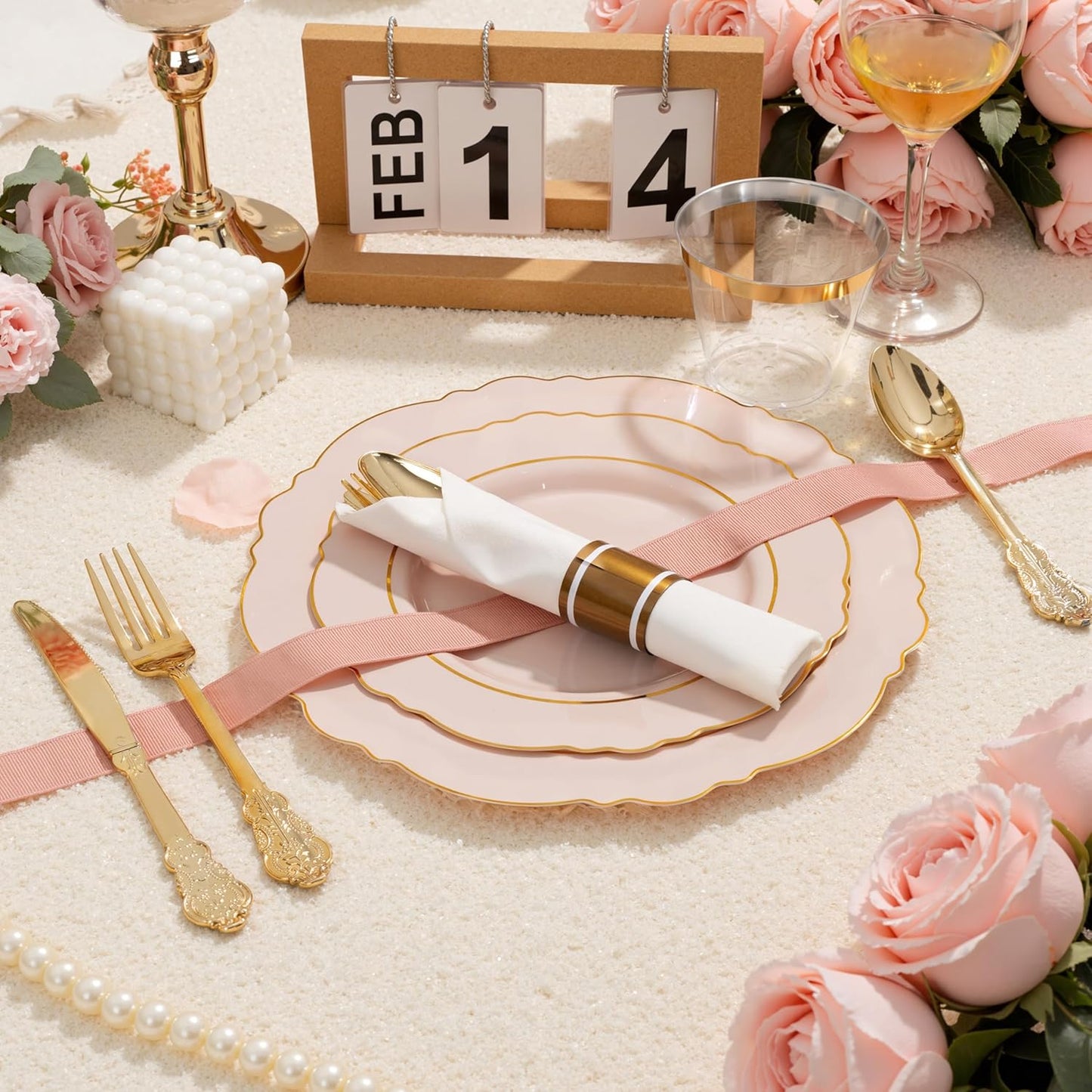 350PCS Yellow Plates - Yellow Disposable Plastic Plates With Gold Rim-50Guest Plastic Dinnerware include 100 Plates,50 Pack Pre Rolled Napkins with Silverware 50Cups for Wedding＆Party
