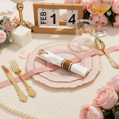 350PCS Yellow Plates - Yellow Disposable Plastic Plates With Gold Rim-50Guest Plastic Dinnerware include 100 Plates,50 Pack Pre Rolled Napkins with Silverware 50Cups for Wedding＆Party