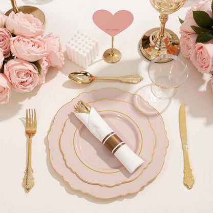 350PCS Yellow Plates - Yellow Disposable Plastic Plates With Gold Rim-50Guest Plastic Dinnerware include 100 Plates,50 Pack Pre Rolled Napkins with Silverware 50Cups for Wedding＆Party