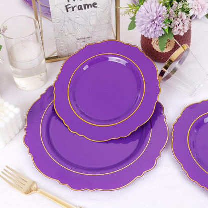 350PCS Yellow Plates - Yellow Disposable Plastic Plates With Gold Rim-50Guest Plastic Dinnerware include 100 Plates,50 Pack Pre Rolled Napkins with Silverware 50Cups for Wedding＆Party