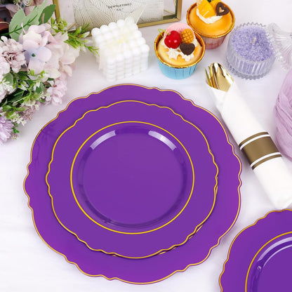 350PCS Yellow Plates - Yellow Disposable Plastic Plates With Gold Rim-50Guest Plastic Dinnerware include 100 Plates,50 Pack Pre Rolled Napkins with Silverware 50Cups for Wedding＆Party