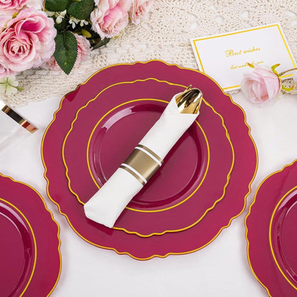 350PCS Yellow Plates - Yellow Disposable Plastic Plates With Gold Rim-50Guest Plastic Dinnerware include 100 Plates,50 Pack Pre Rolled Napkins with Silverware 50Cups for Wedding＆Party
