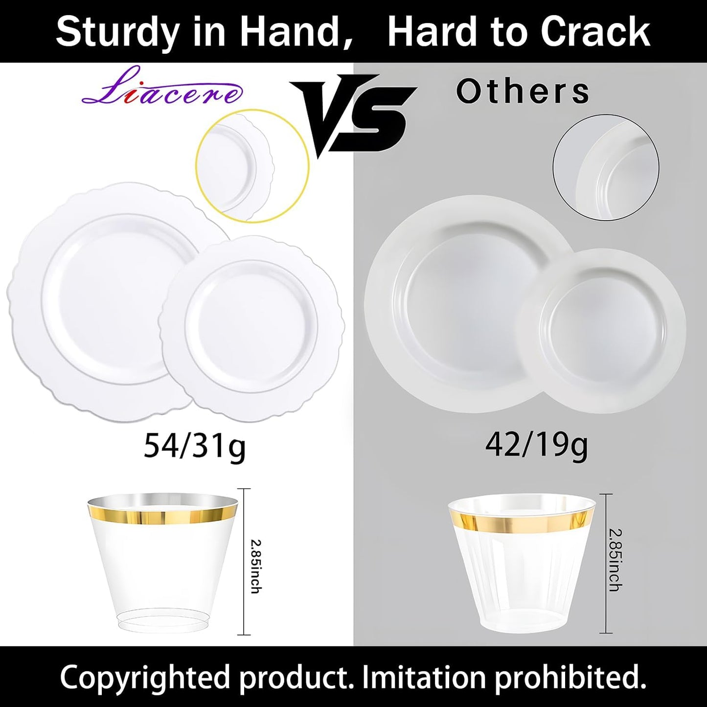 350PCS Yellow Plates - Yellow Disposable Plastic Plates With Gold Rim-50Guest Plastic Dinnerware include 100 Plates,50 Pack Pre Rolled Napkins with Silverware 50Cups for Wedding＆Party