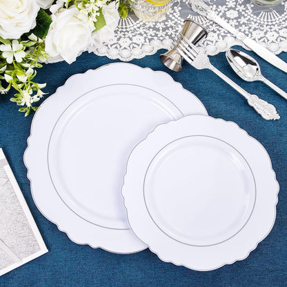 350PCS Yellow Plates - Yellow Disposable Plastic Plates With Gold Rim-50Guest Plastic Dinnerware include 100 Plates,50 Pack Pre Rolled Napkins with Silverware 50Cups for Wedding＆Party
