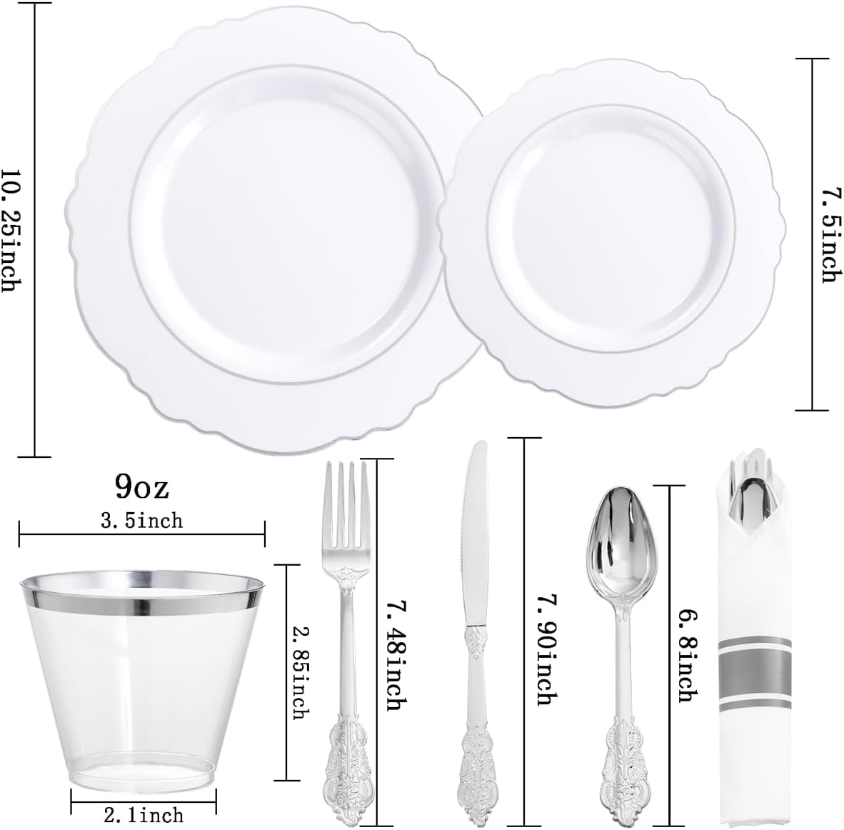 350PCS Yellow Plates - Yellow Disposable Plastic Plates With Gold Rim-50Guest Plastic Dinnerware include 100 Plates,50 Pack Pre Rolled Napkins with Silverware 50Cups for Wedding＆Party