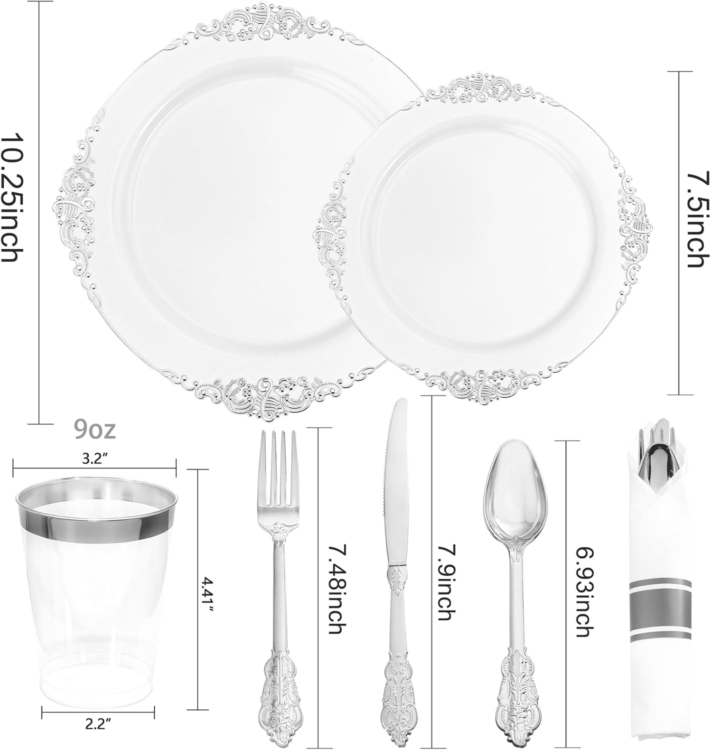 350PCS Yellow Plates - Yellow Disposable Plastic Plates With Gold Rim-50Guest Plastic Dinnerware include 100 Plates,50 Pack Pre Rolled Napkins with Silverware 50Cups for Wedding＆Party