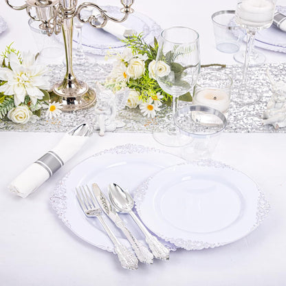 350PCS Yellow Plates - Yellow Disposable Plastic Plates With Gold Rim-50Guest Plastic Dinnerware include 100 Plates,50 Pack Pre Rolled Napkins with Silverware 50Cups for Wedding＆Party