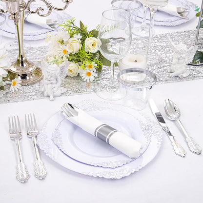 350PCS Yellow Plates - Yellow Disposable Plastic Plates With Gold Rim-50Guest Plastic Dinnerware include 100 Plates,50 Pack Pre Rolled Napkins with Silverware 50Cups for Wedding＆Party