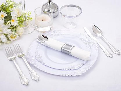 350PCS Yellow Plates - Yellow Disposable Plastic Plates With Gold Rim-50Guest Plastic Dinnerware include 100 Plates,50 Pack Pre Rolled Napkins with Silverware 50Cups for Wedding＆Party