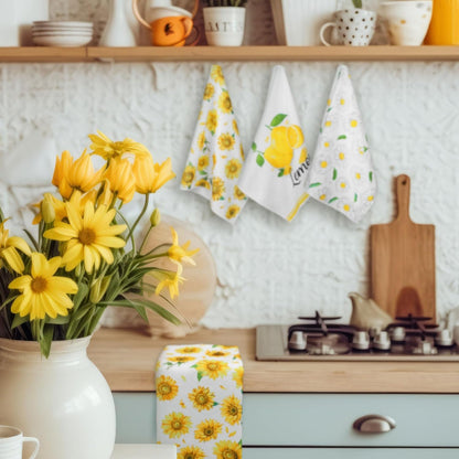 6 Pcs Sunflower Kitchen Towels Lemon Daisy Flower Dishtowels 24 x 16 Inches Floral Absorbent Fast Drying Farmhouse Hand Towels for Christmas Bathroom Gifts Decorations