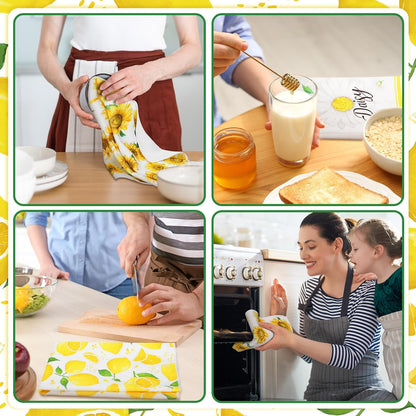 6 Pcs Sunflower Kitchen Towels Lemon Daisy Flower Dishtowels 24 x 16 Inches Floral Absorbent Fast Drying Farmhouse Hand Towels for Christmas Bathroom Gifts Decorations