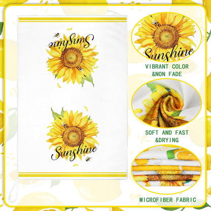 6 Pcs Sunflower Kitchen Towels Lemon Daisy Flower Dishtowels 24 x 16 Inches Floral Absorbent Fast Drying Farmhouse Hand Towels for Christmas Bathroom Gifts Decorations