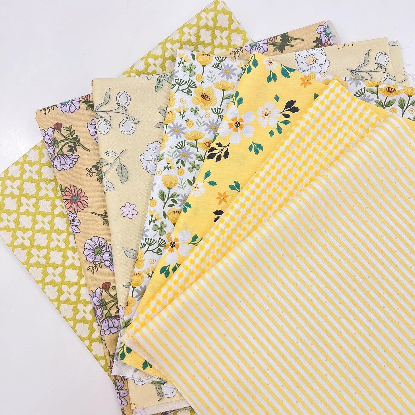 Cotton Fabric DIY Making Supplies Quilting Patchwork Fabric Fat Quarter Bundles DIY for Quilting Cotton Patchwork Cushions (20 x 20 inches, Flower Geometry Yellow)