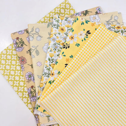 Cotton Fabric DIY Making Supplies Quilting Patchwork Fabric Fat Quarter Bundles DIY for Quilting Cotton Patchwork Cushions (20 x 20 inches, Flower Geometry Yellow)
