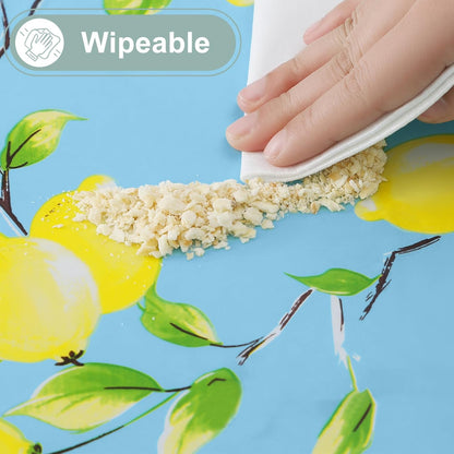 Oval Waterproof Vinyl Table Cloth, Wipeable Tablecloth with Flannel Backing, Plastic Table Cover for Dinner, Picnic, Indoor and Outdoor (Lemon, 52" x 70")