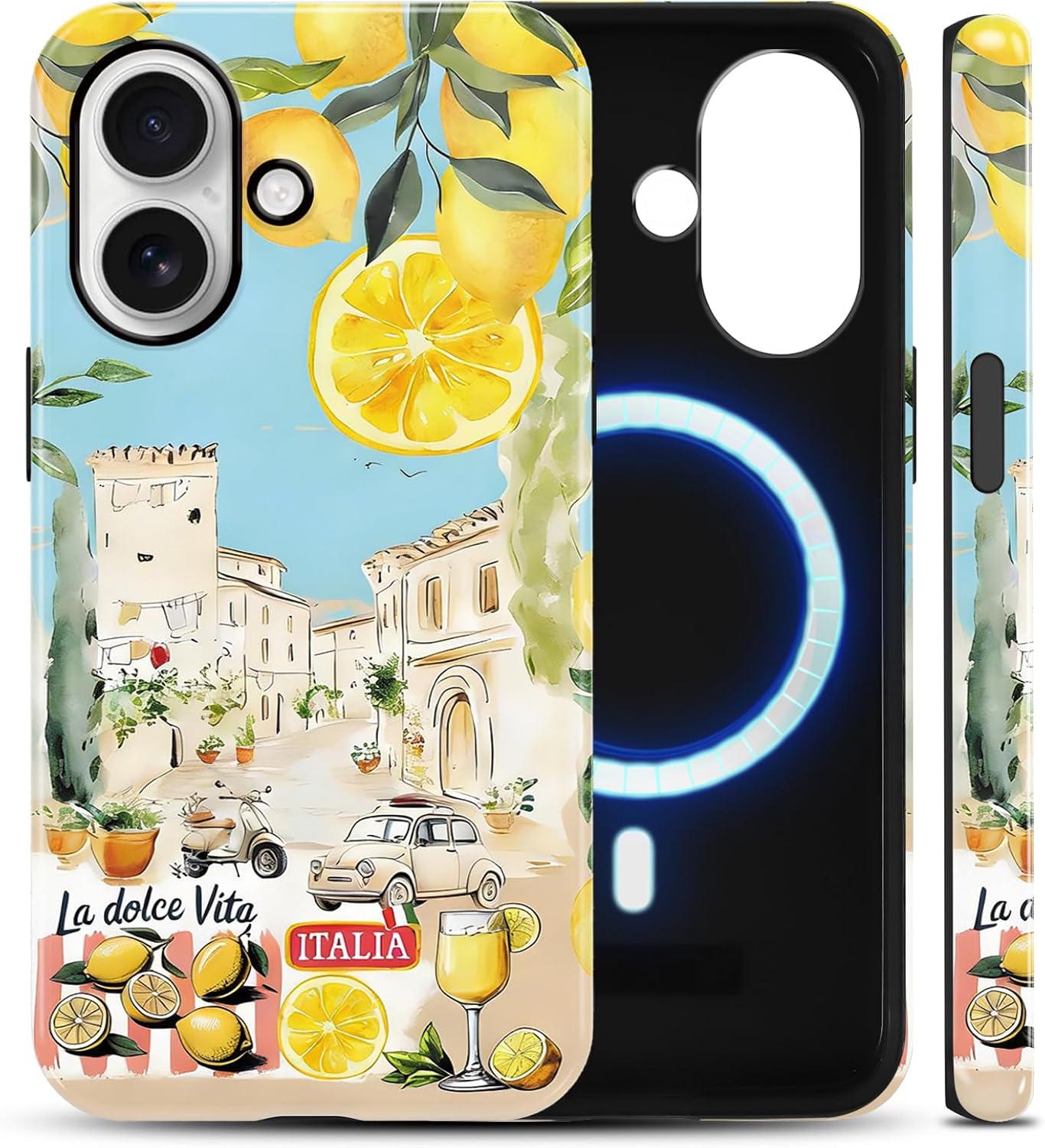 Summer Italian Vacation Lemon Collage Phone Case for iPhone 16 Case Shockproof TPU and Hard PC Protective Compatible with MagSafe Designed Cover Funda for iPhone 16 6.1 Inch