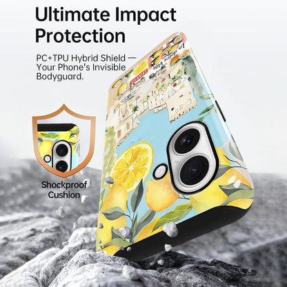 Summer Italian Vacation Lemon Collage Phone Case for iPhone 16 Case Shockproof TPU and Hard PC Protective Compatible with MagSafe Designed Cover Funda for iPhone 16 6.1 Inch