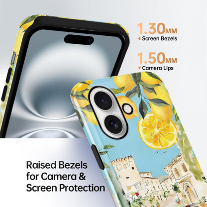 Summer Italian Vacation Lemon Collage Phone Case for iPhone 16 Case Shockproof TPU and Hard PC Protective Compatible with MagSafe Designed Cover Funda for iPhone 16 6.1 Inch