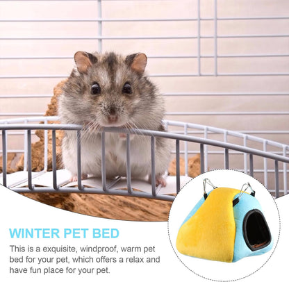 Small Animal Pet Nest Warm Hamster House Bed with Fleece Lining Yellow Insulated Hideout for Guinea Pigs Chinchillas Hedgehogs Winter Bedding