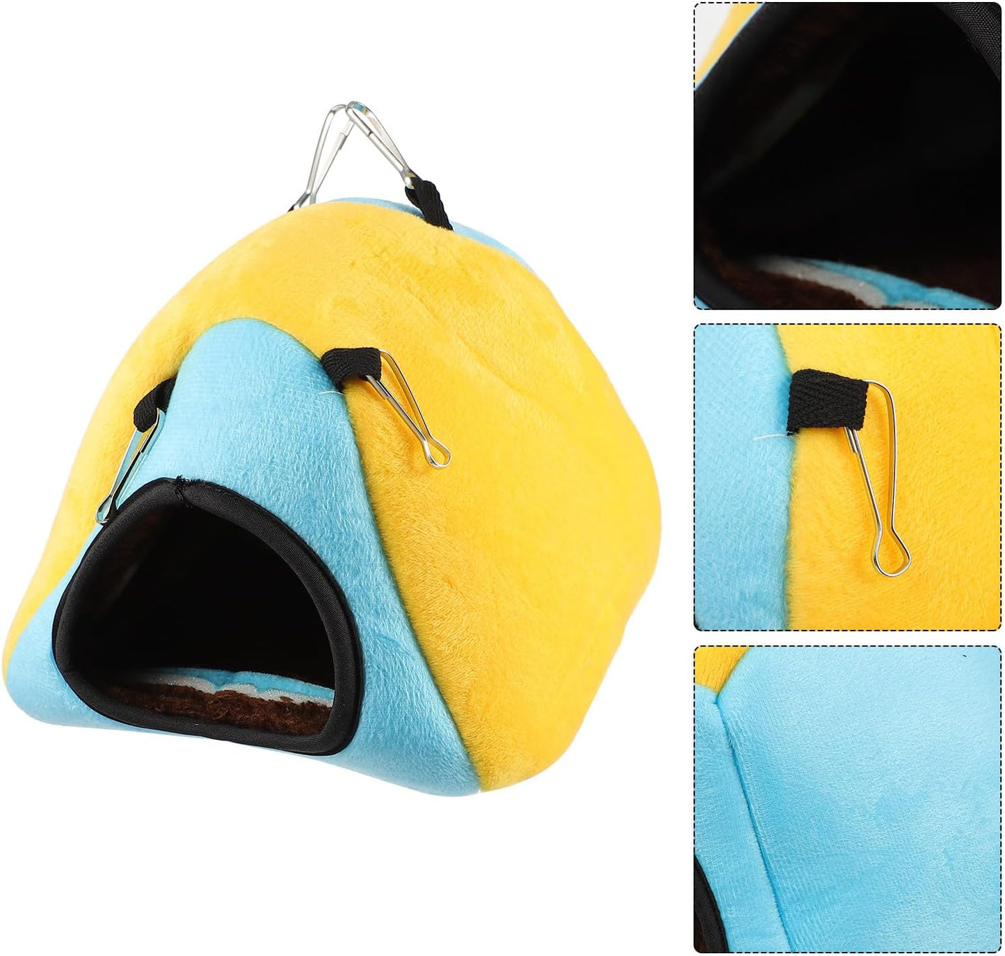 Small Animal Pet Nest Warm Hamster House Bed with Fleece Lining Yellow Insulated Hideout for Guinea Pigs Chinchillas Hedgehogs Winter Bedding