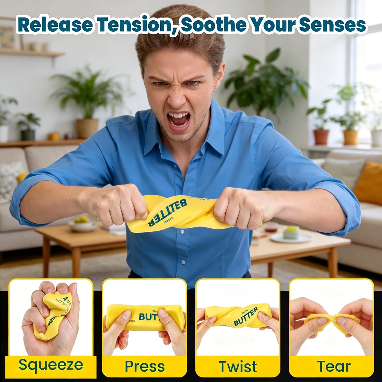 Butter Squishy Slow Rising Squeeze Toys, Yellow, 1PC | Soft Butter Stick Squishy, Fidget Toys and Stress Balls, For Adult, Office Desk Toys, Party Favors & Birthday Gifts