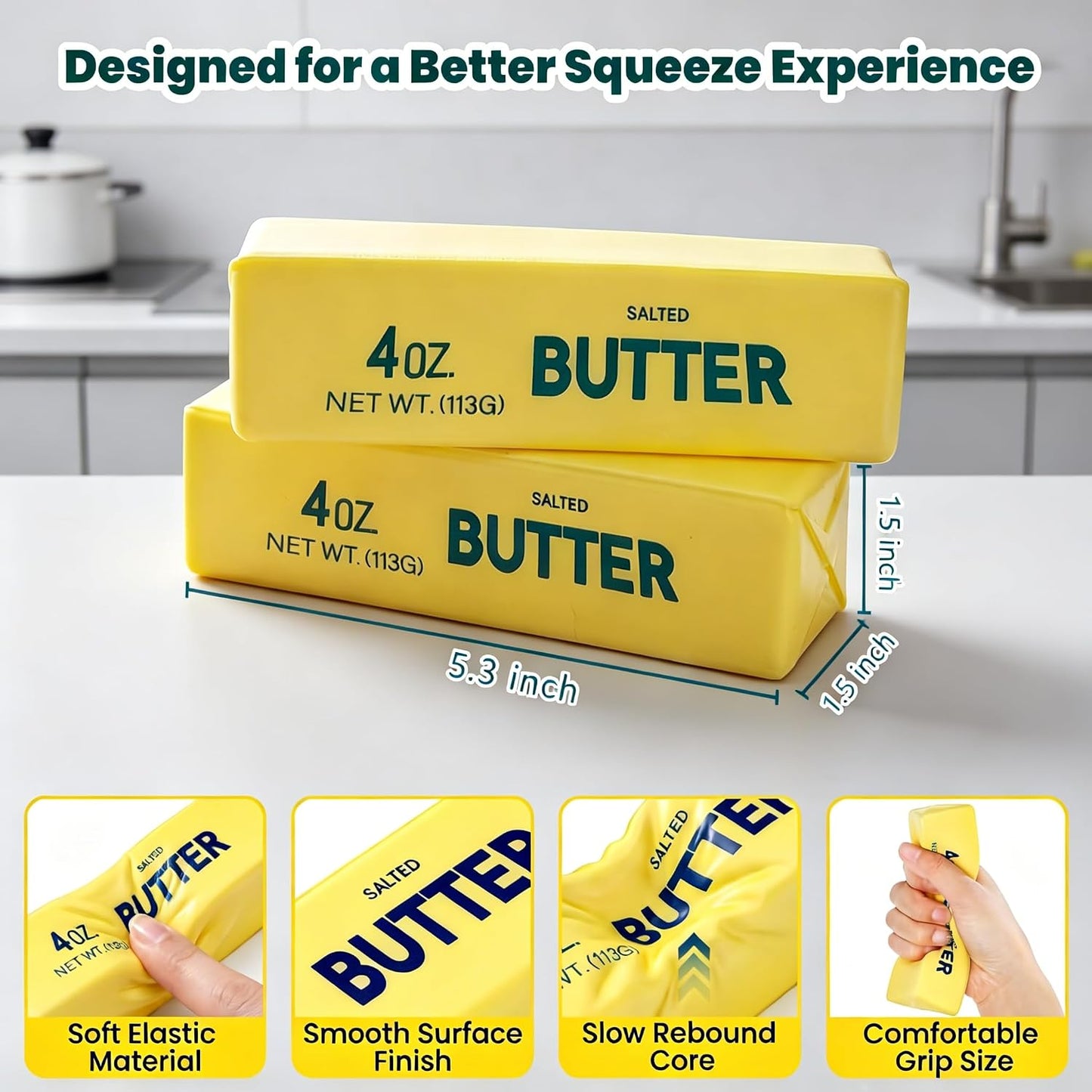 Butter Squishy Slow Rising Squeeze Toys, Yellow, 1PC | Soft Butter Stick Squishy, Fidget Toys and Stress Balls, For Adult, Office Desk Toys, Party Favors & Birthday Gifts