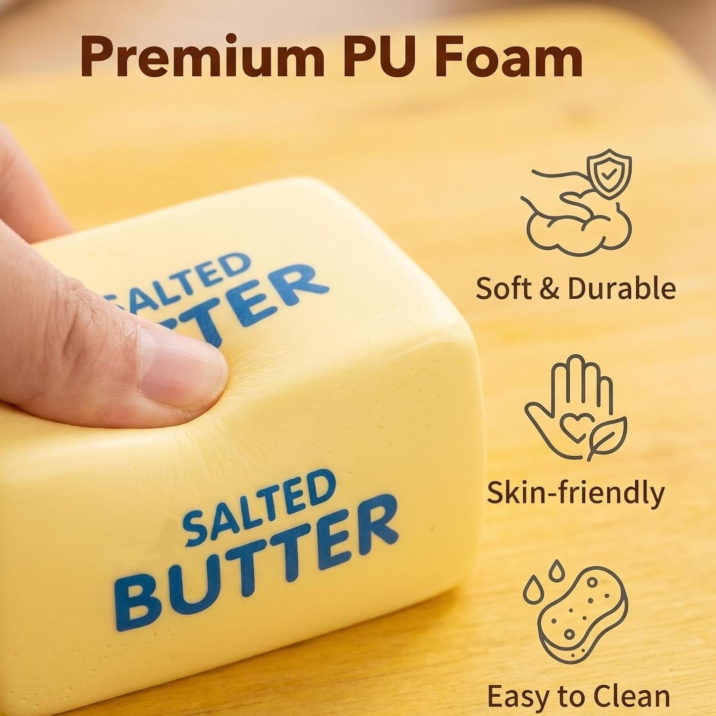 Butter Squishy Slow Rising Squeeze Toys, Yellow, 1PC | Soft Butter Stick Squishy, Fidget Toys and Stress Balls, For Adult, Office Desk Toys, Party Favors & Birthday Gifts