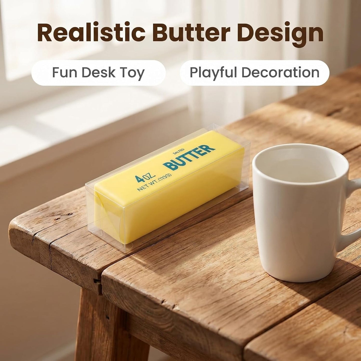 Butter Squishy Slow Rising Squeeze Toys, Yellow, 1PC | Soft Butter Stick Squishy, Fidget Toys and Stress Balls, For Adult, Office Desk Toys, Party Favors & Birthday Gifts