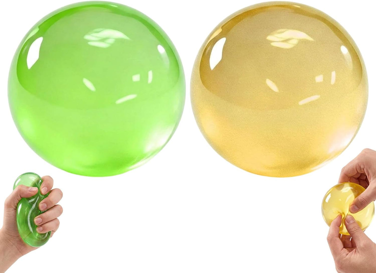 Coconut Oil Squishy Ball, Fidgets, Yellow and Green 2-Piece Squishy Stress Balls Set for Vibrant Desktop Display, Portable Sensory Fidgets for Office Desk Accessory