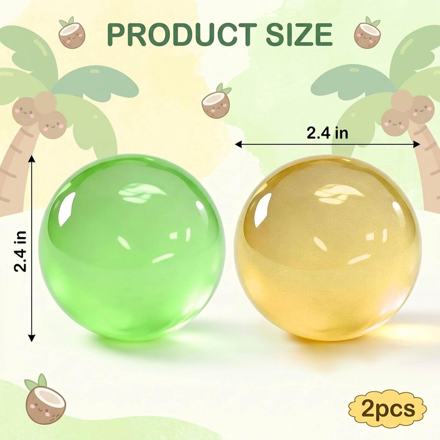 Coconut Oil Squishy Ball, Fidgets, Yellow and Green 2-Piece Squishy Stress Balls Set for Vibrant Desktop Display, Portable Sensory Fidgets for Office Desk Accessory
