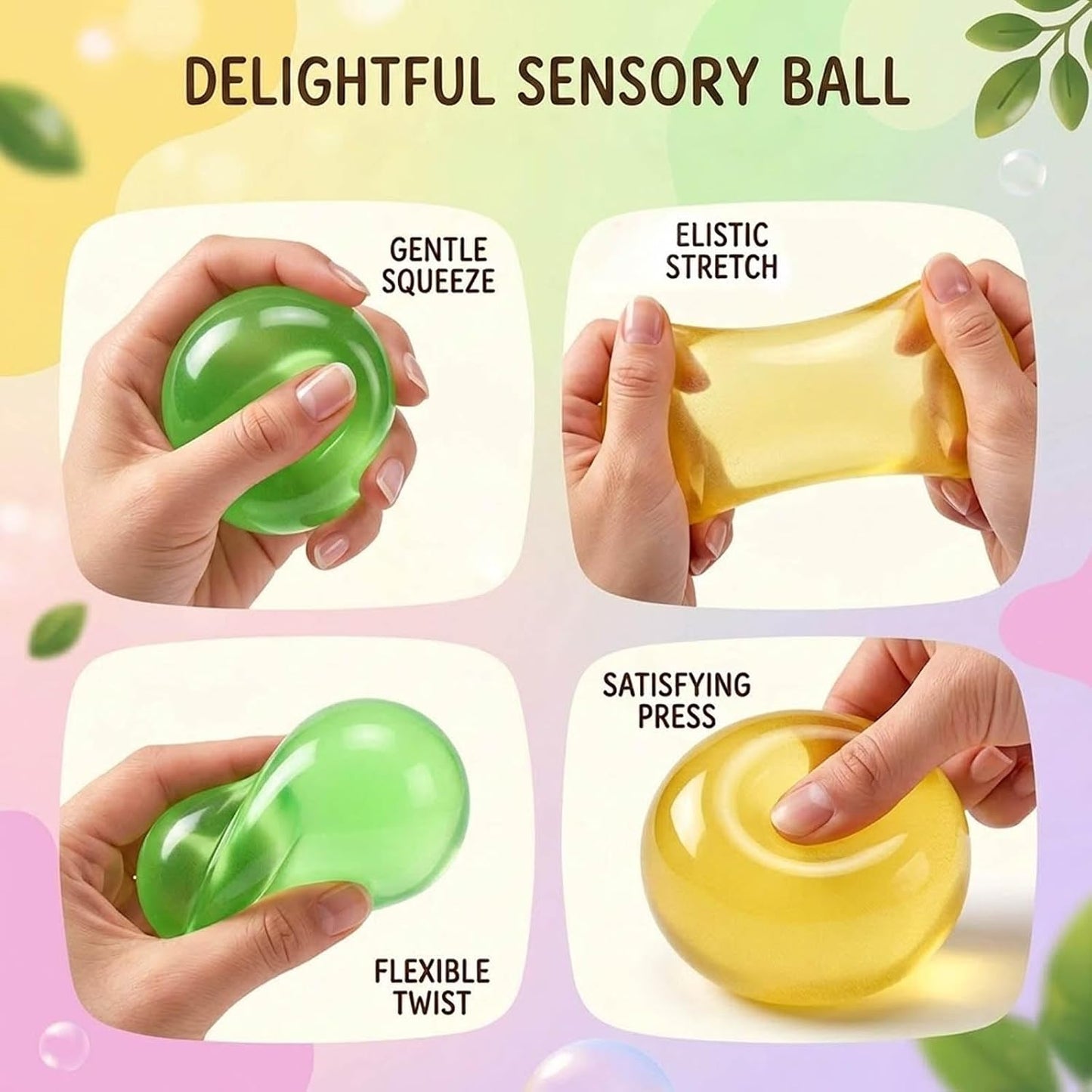 Coconut Oil Squishy Ball, Fidgets, Yellow and Green 2-Piece Squishy Stress Balls Set for Vibrant Desktop Display, Portable Sensory Fidgets for Office Desk Accessory