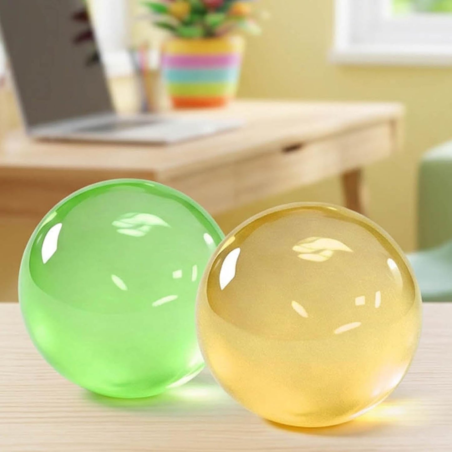 Coconut Oil Squishy Ball, Fidgets, Yellow and Green 2-Piece Squishy Stress Balls Set for Vibrant Desktop Display, Portable Sensory Fidgets for Office Desk Accessory
