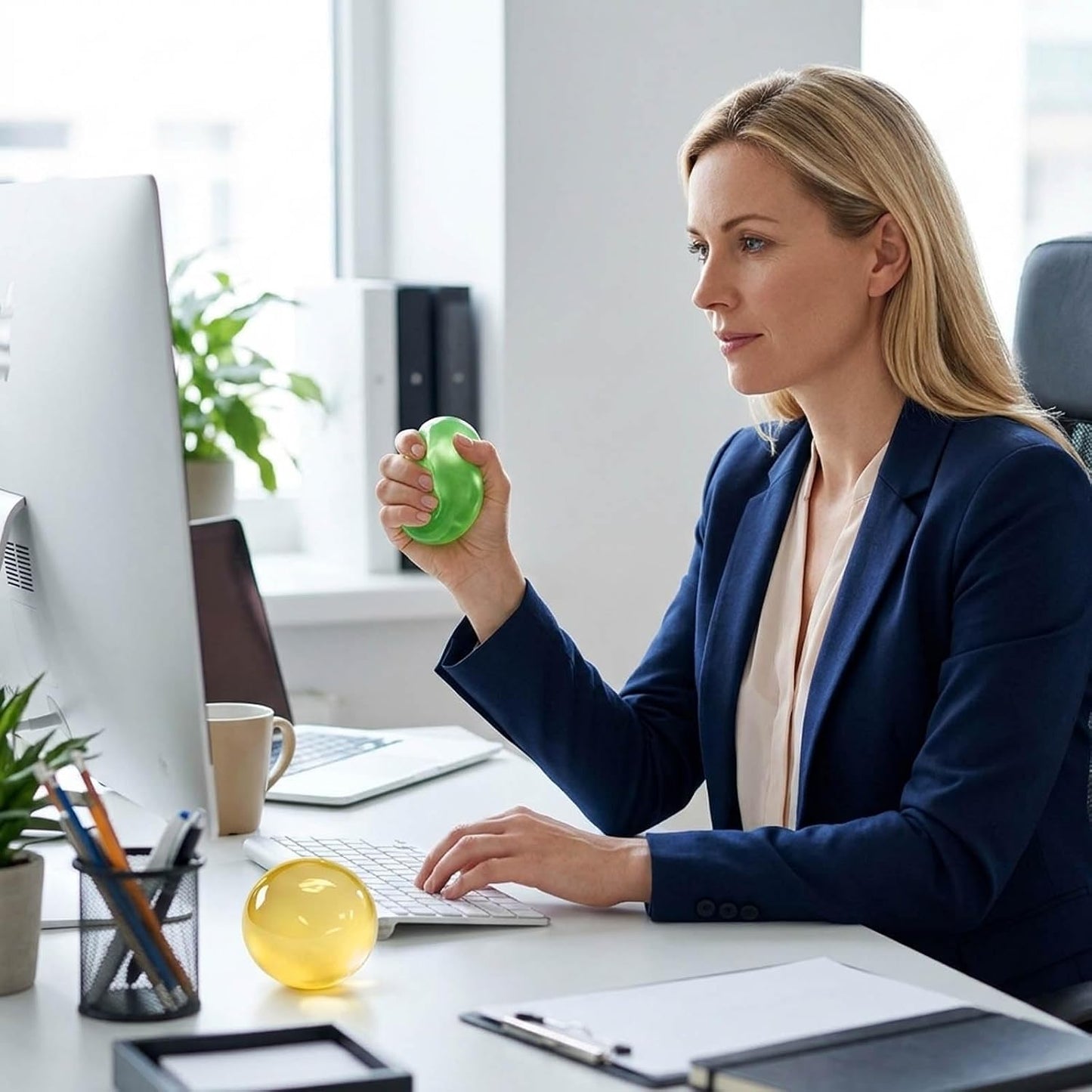 Coconut Oil Squishy Ball, Fidgets, Yellow and Green 2-Piece Squishy Stress Balls Set for Vibrant Desktop Display, Portable Sensory Fidgets for Office Desk Accessory