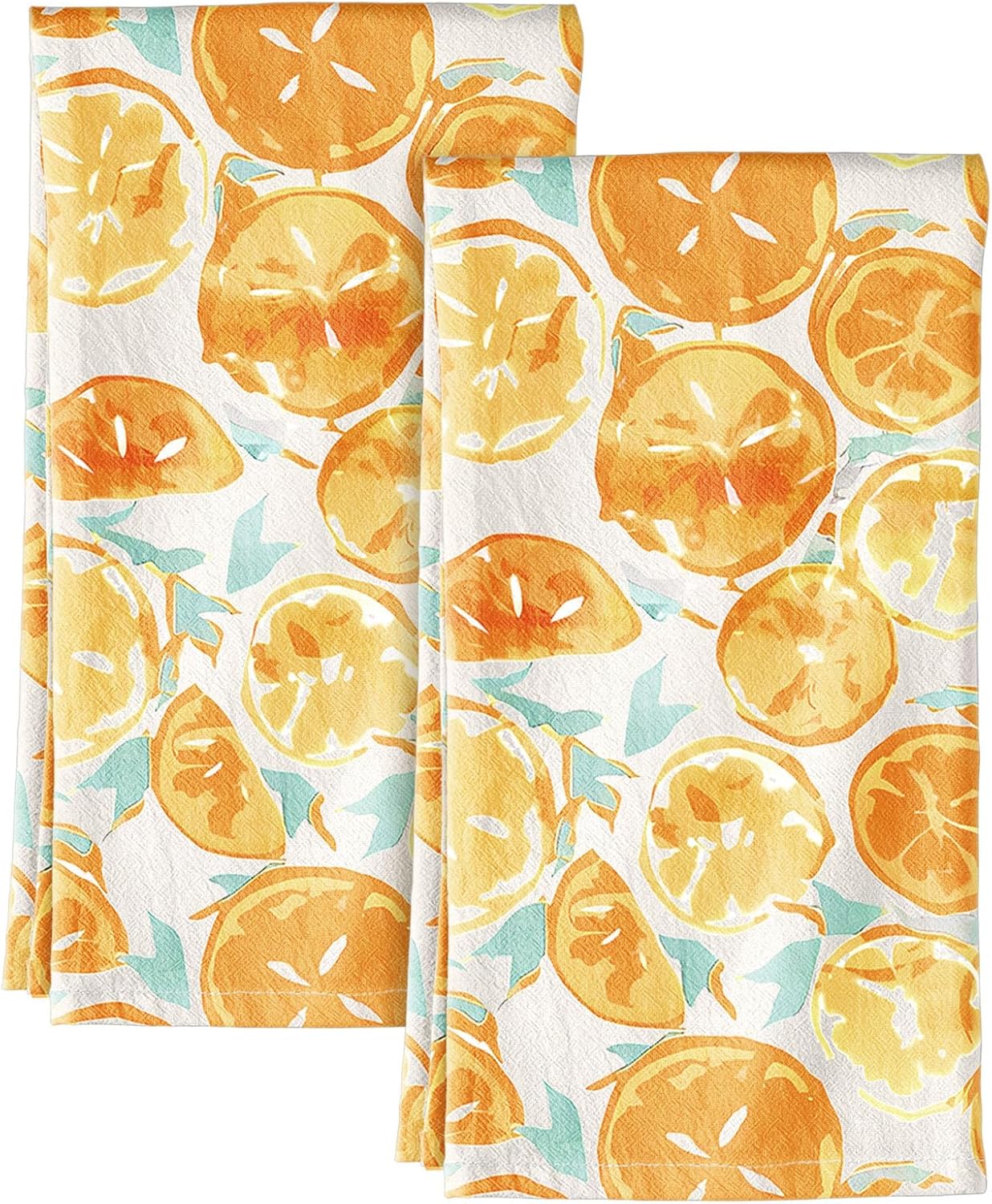 Flour Sack Kitchen Towels - Set of 2 Spring Dish Towels with Hanging Loop 18x26 Inch Absorbent Reusable Cotton Cloths for Cleaning Cute Design Home Decorative Housewarming, Lemon