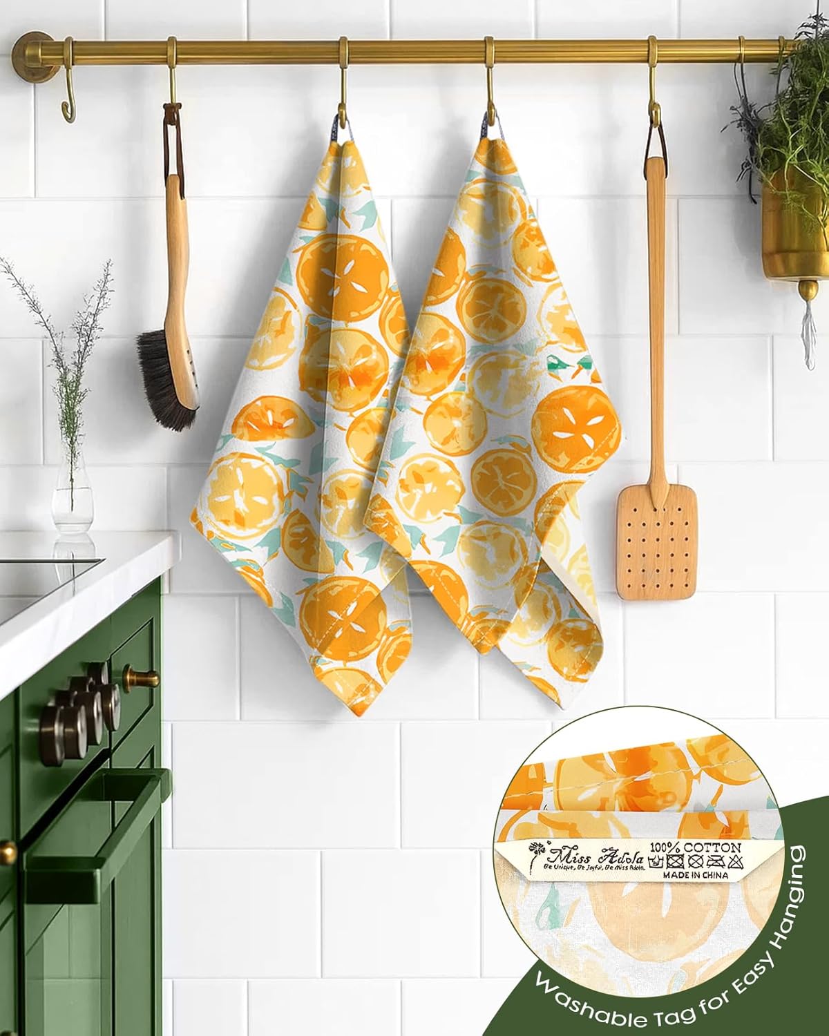 Flour Sack Kitchen Towels - Set of 2 Spring Dish Towels with Hanging Loop 18x26 Inch Absorbent Reusable Cotton Cloths for Cleaning Cute Design Home Decorative Housewarming, Lemon
