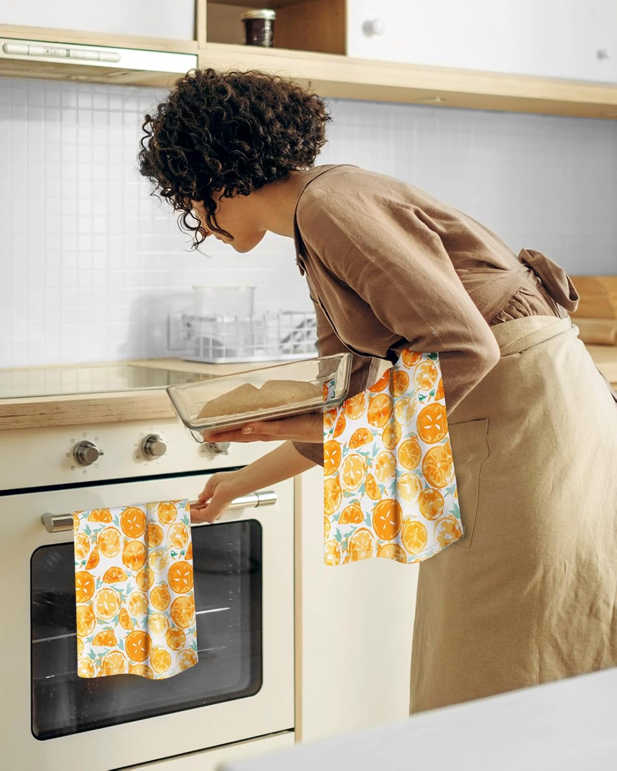 Flour Sack Kitchen Towels - Set of 2 Spring Dish Towels with Hanging Loop 18x26 Inch Absorbent Reusable Cotton Cloths for Cleaning Cute Design Home Decorative Housewarming, Lemon